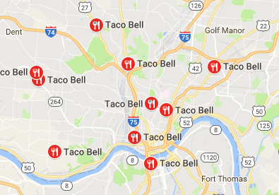 Taco Bells Cincy map